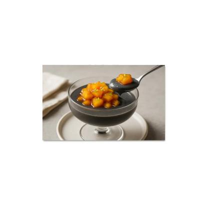 Black Sesame Coconut Pudding With Caramelized Pineapple And Lime Zest decor