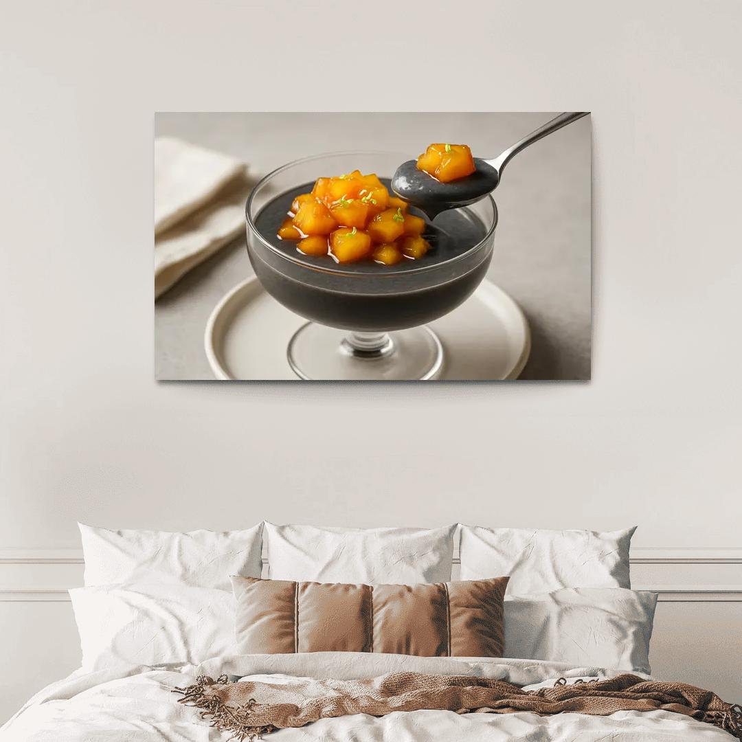 Black Sesame Coconut Pudding With Caramelized Pineapple And Lime Zest decor