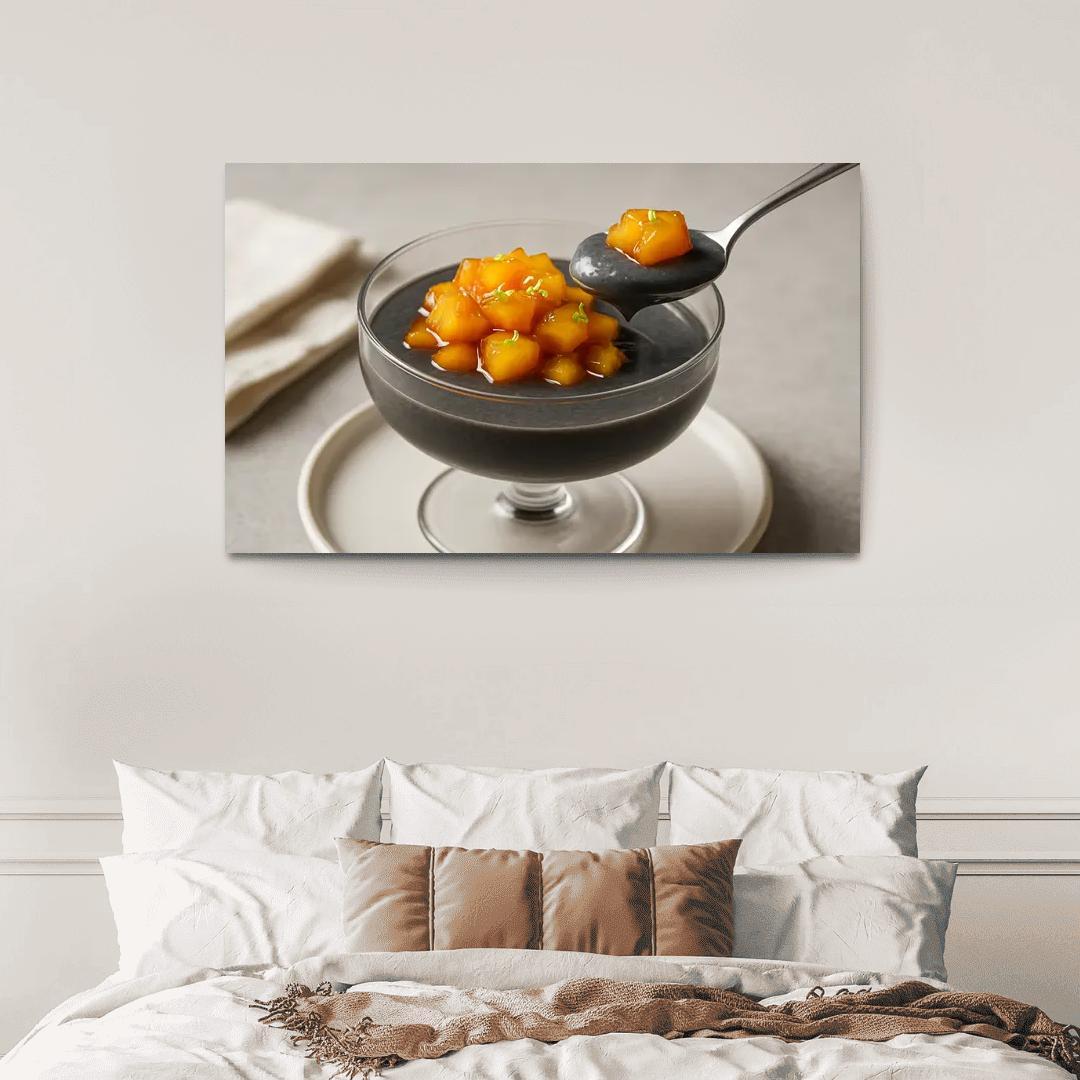 Black Sesame Coconut Pudding With Caramelized Pineapple And Lime Zest decor