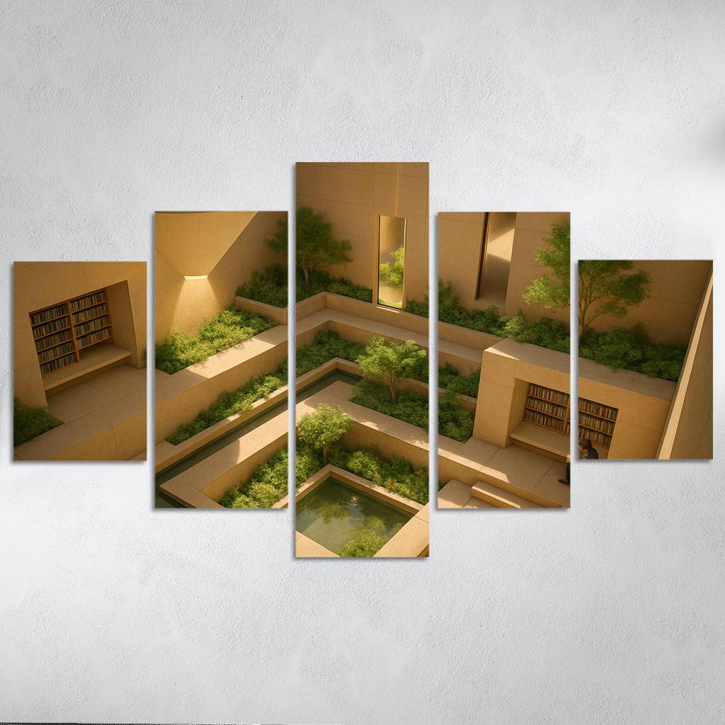 Sunken Courtyard Libraries With Daylight Funnels premium artwork frames