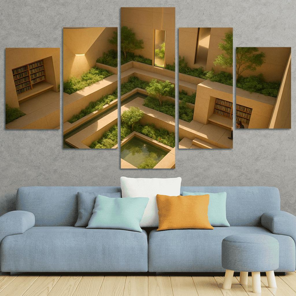 Sunken Courtyard Libraries With Daylight Funnels premium artwork frames