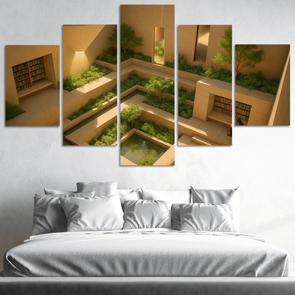 Sunken Courtyard Libraries With Daylight Funnels premium artwork frames