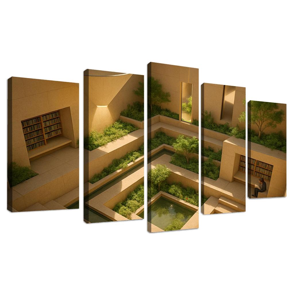 Sunken Courtyard Libraries With Daylight Funnels premium artwork frames