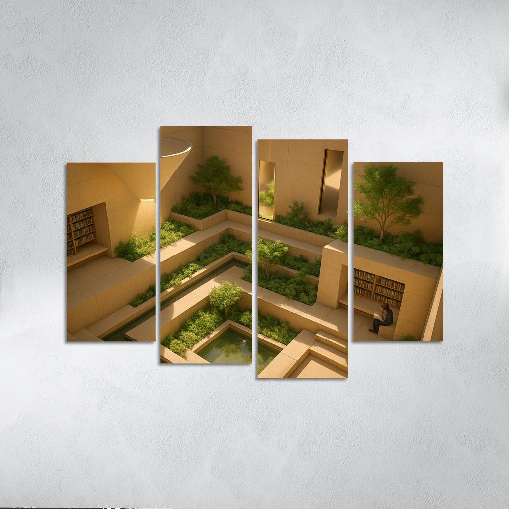 Sunken Courtyard Libraries With Daylight Funnels premium artwork frames