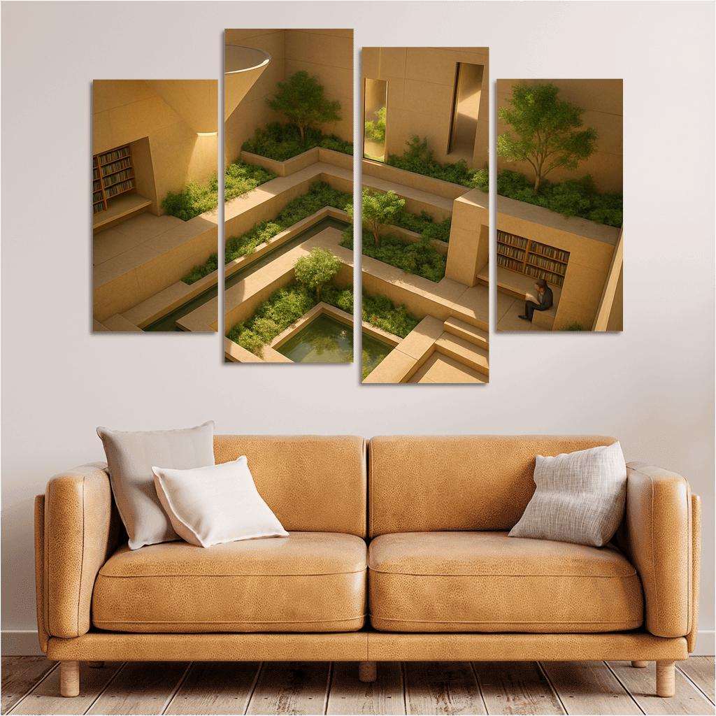 Sunken Courtyard Libraries With Daylight Funnels premium artwork frames
