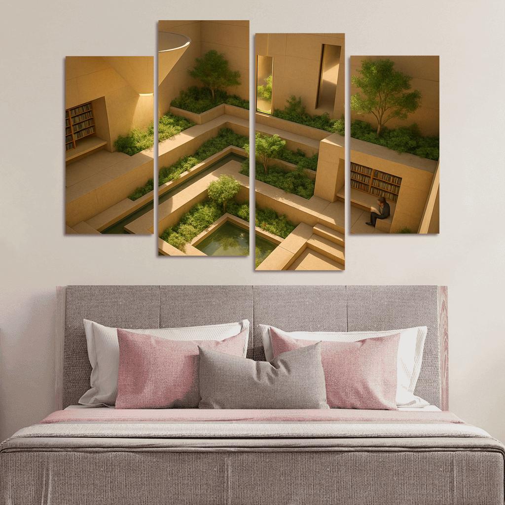 Sunken Courtyard Libraries With Daylight Funnels premium artwork frames
