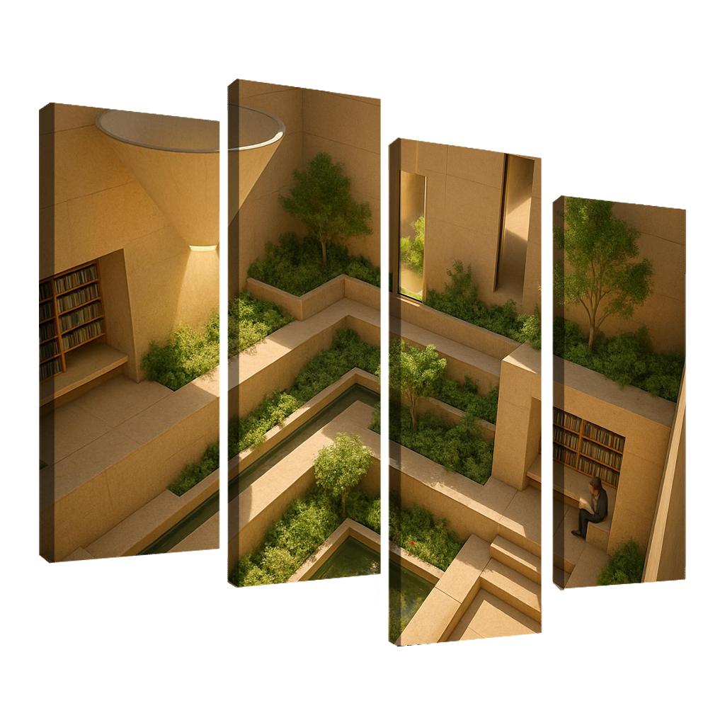 Sunken Courtyard Libraries With Daylight Funnels premium artwork frames