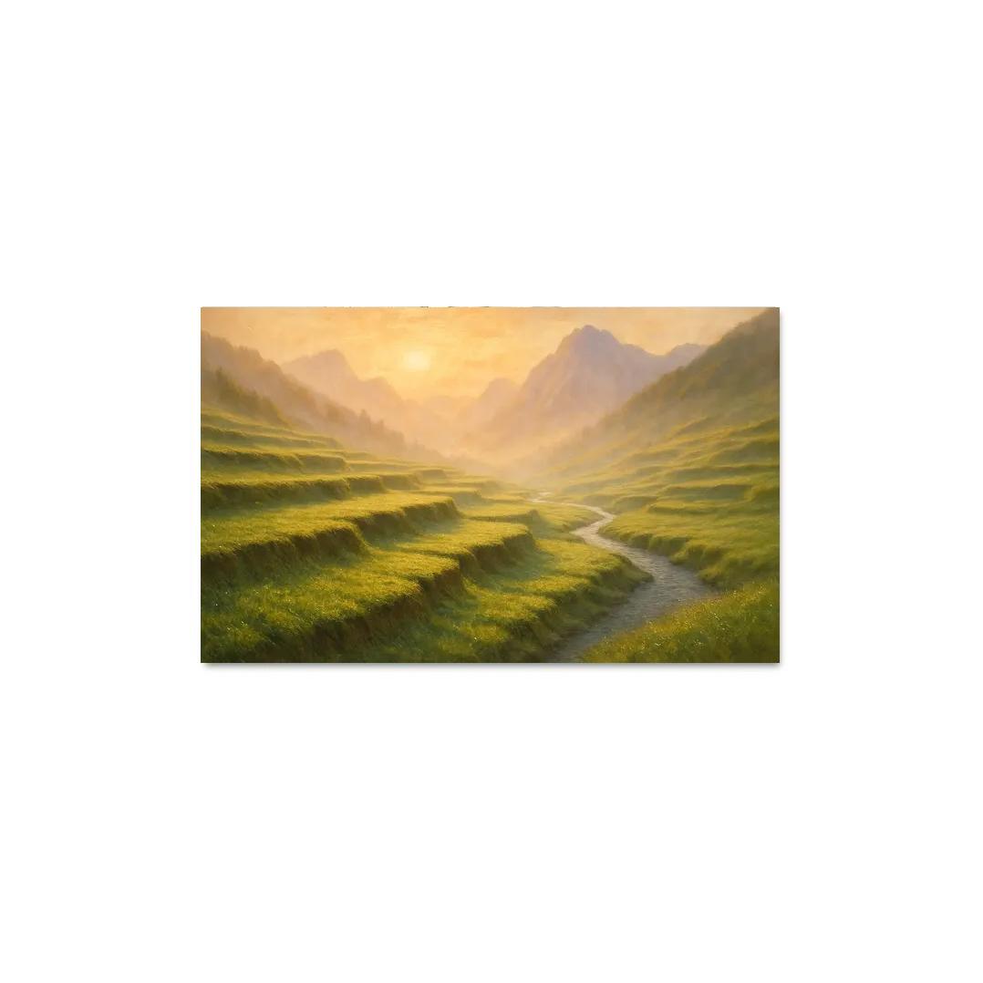 Golden Mist Rising Through Terraced Alpine Meadows multi-panel paintings