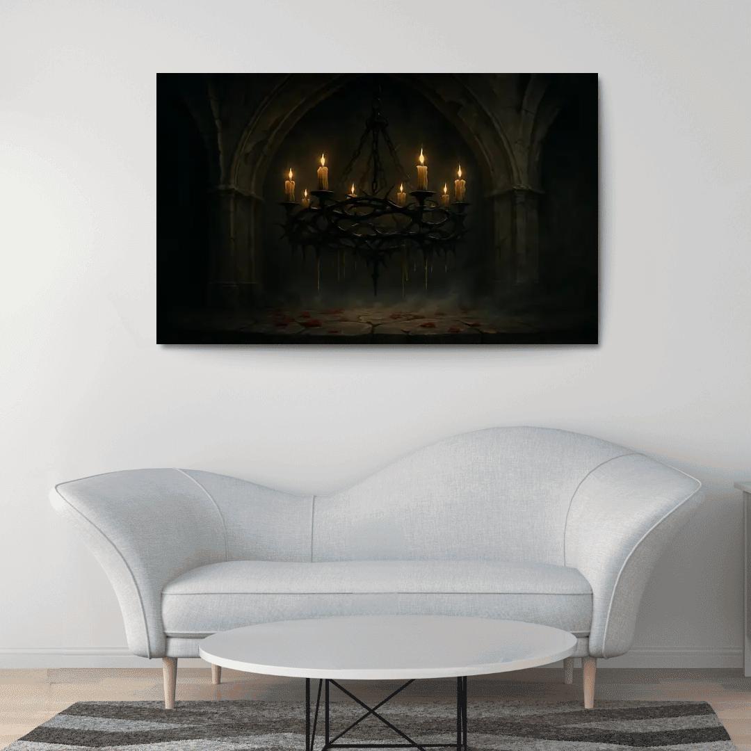 Thorn Crown Chandelier In A Ruined Chapel Narthex modern paintings frame