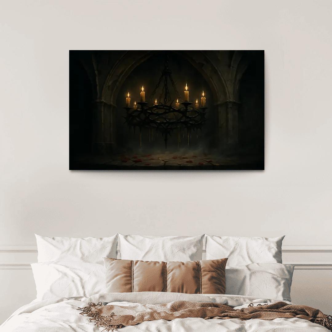 Thorn Crown Chandelier In A Ruined Chapel Narthex modern paintings frame