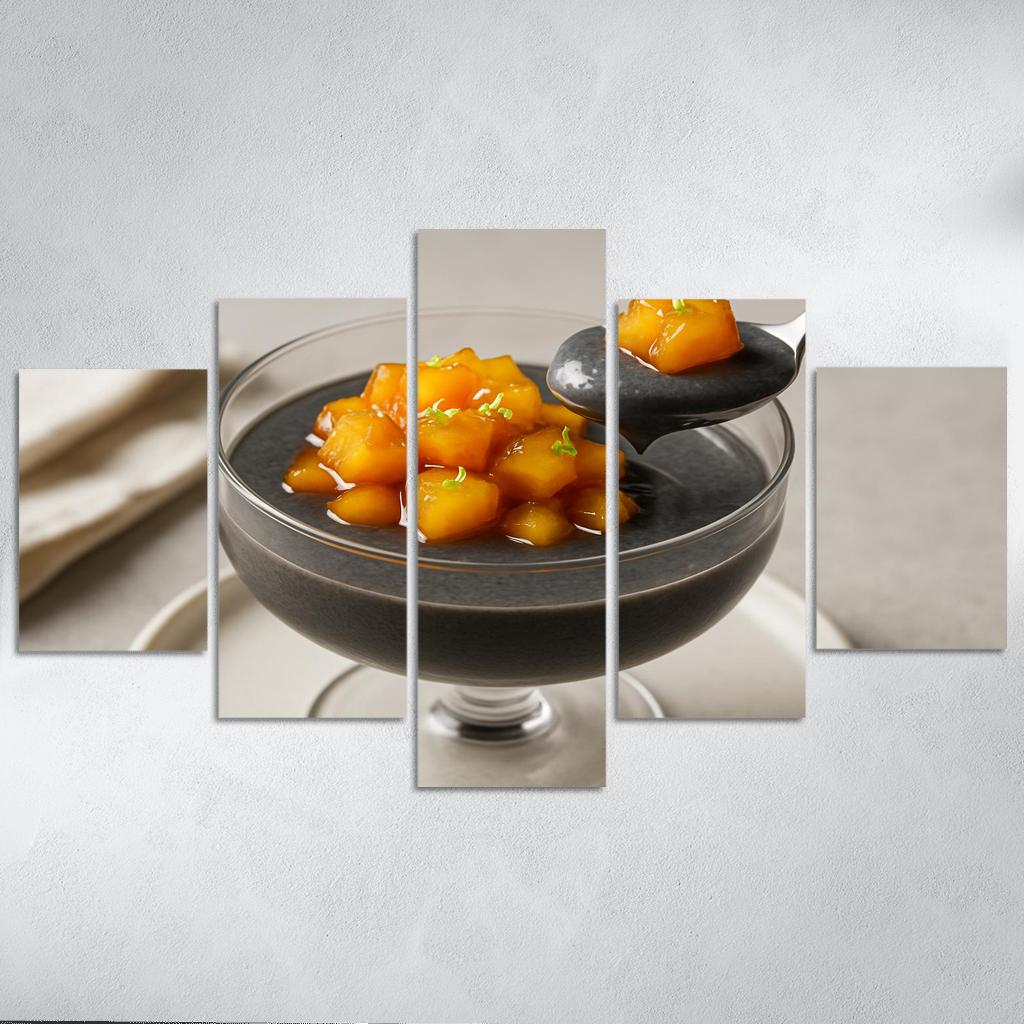 Black Sesame Coconut Pudding With Caramelized Pineapple And Lime Zest decor