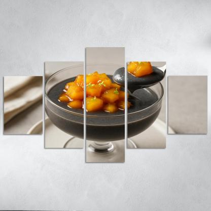 Black Sesame Coconut Pudding With Caramelized Pineapple And Lime Zest decor