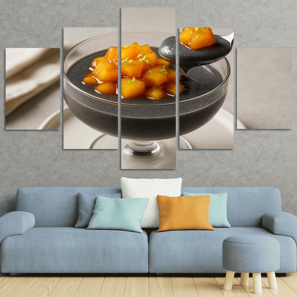 Black Sesame Coconut Pudding With Caramelized Pineapple And Lime Zest decor