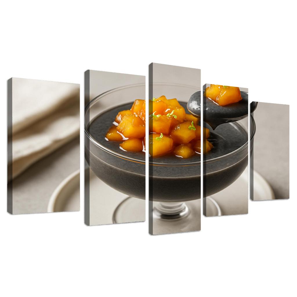 Black Sesame Coconut Pudding With Caramelized Pineapple And Lime Zest decor