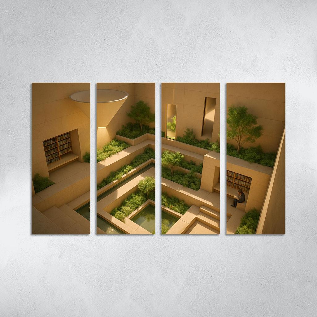 Sunken Courtyard Libraries With Daylight Funnels premium artwork frames