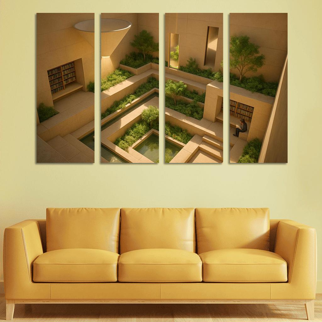 Sunken Courtyard Libraries With Daylight Funnels premium artwork frames