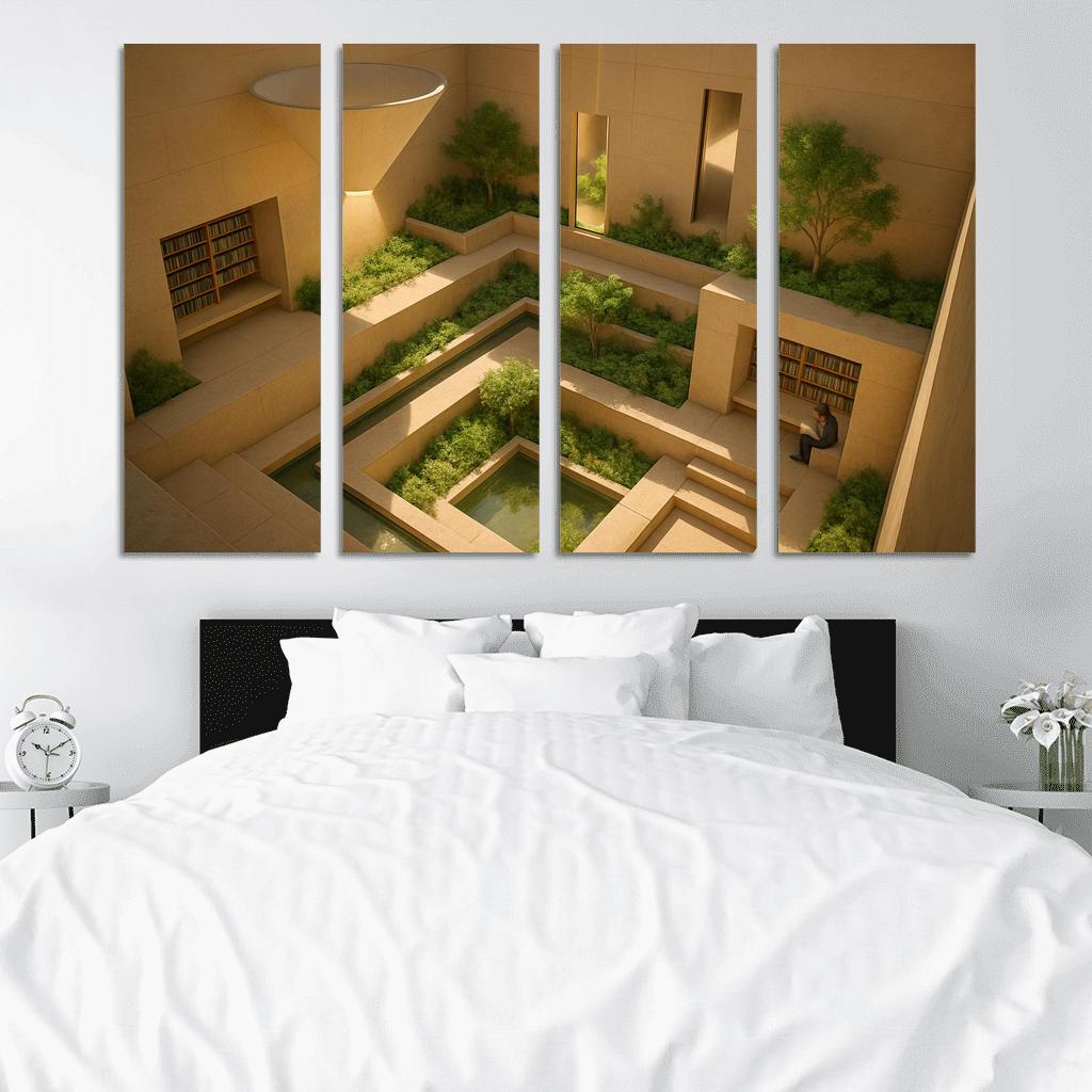 Sunken Courtyard Libraries With Daylight Funnels premium artwork frames