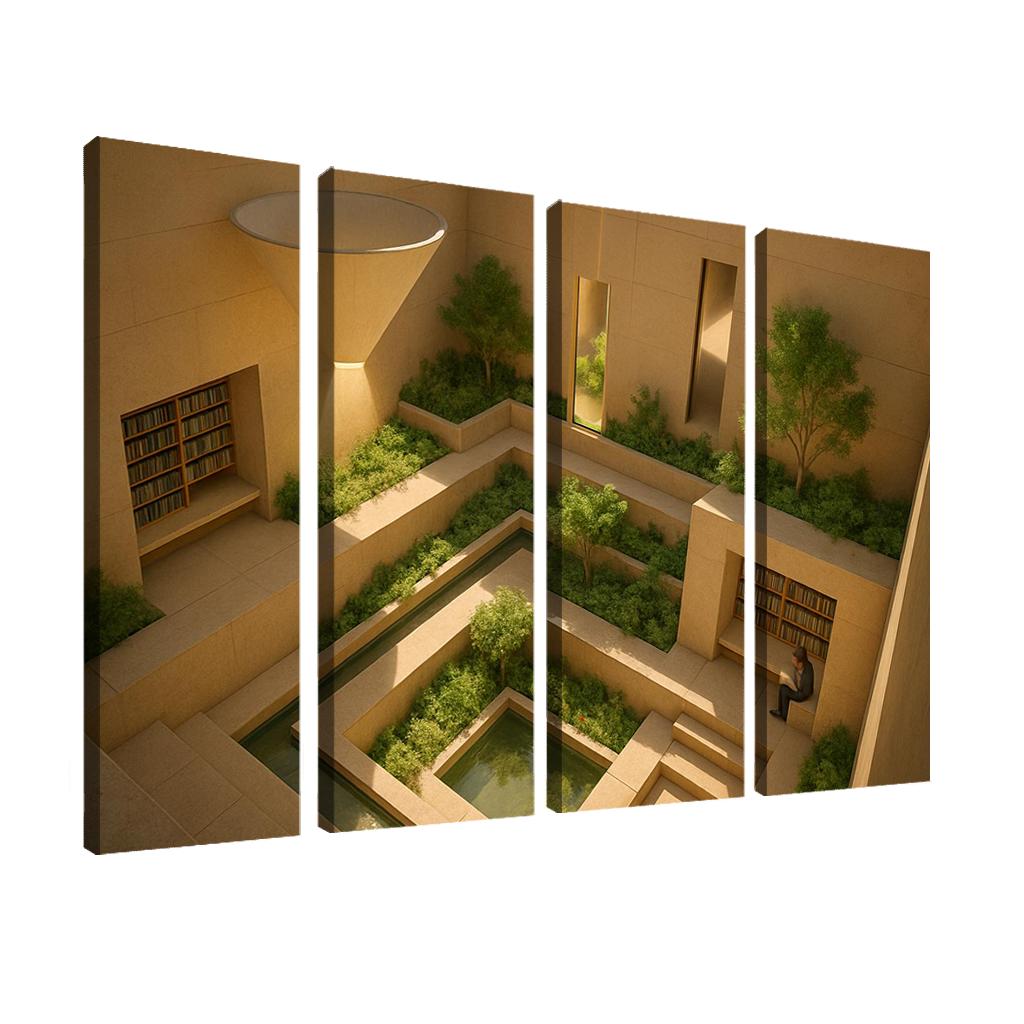 Sunken Courtyard Libraries With Daylight Funnels premium artwork frames