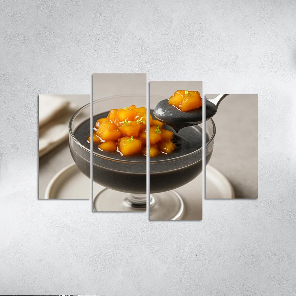 Black Sesame Coconut Pudding With Caramelized Pineapple And Lime Zest decor