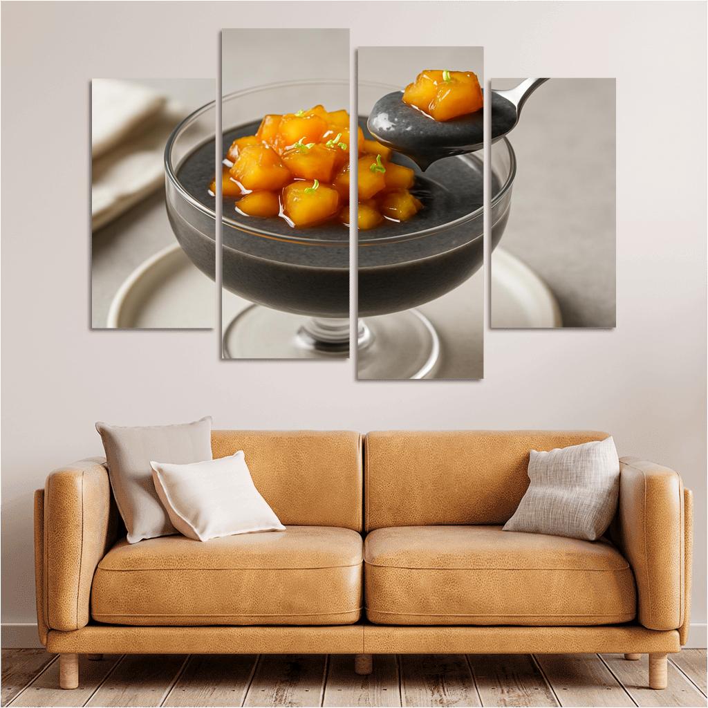 Black Sesame Coconut Pudding With Caramelized Pineapple And Lime Zest decor