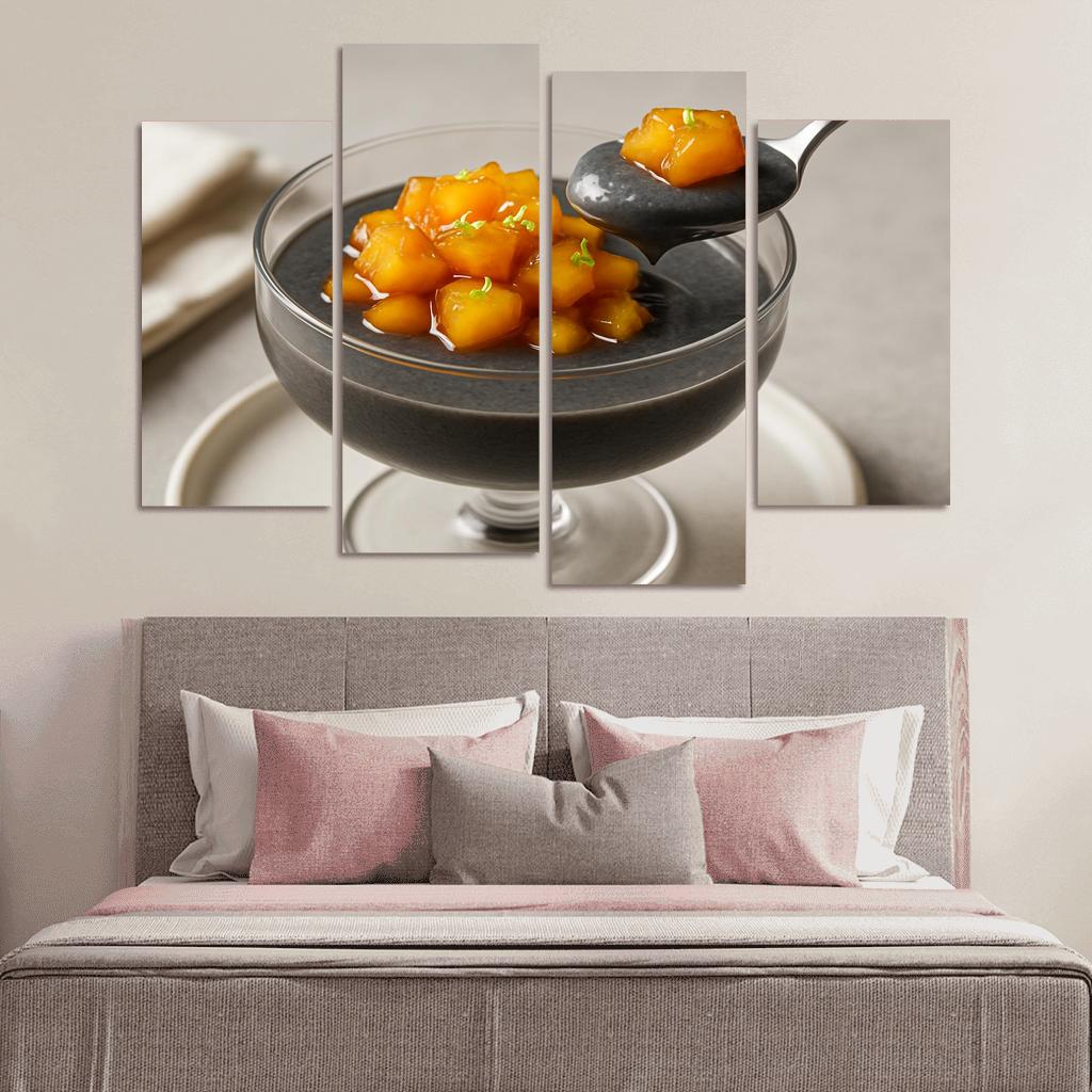 Black Sesame Coconut Pudding With Caramelized Pineapple And Lime Zest decor