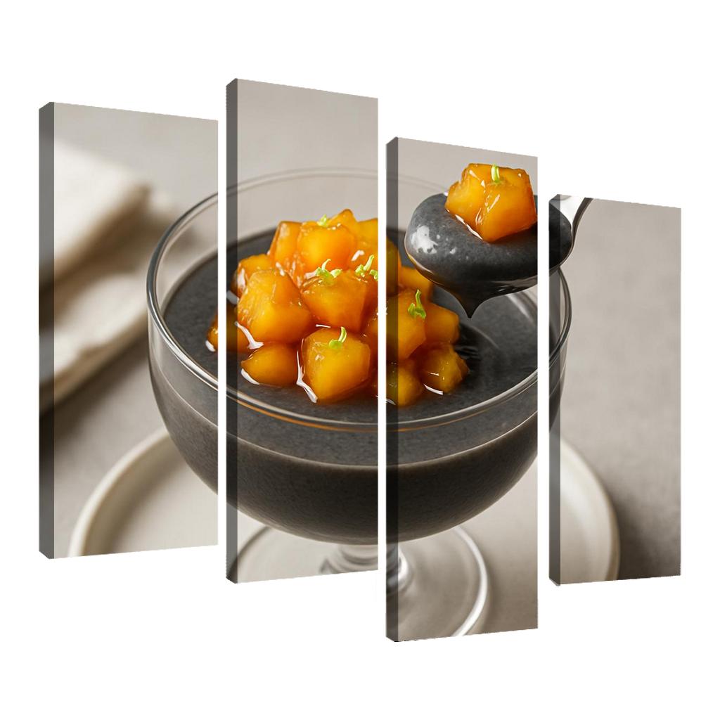 Black Sesame Coconut Pudding With Caramelized Pineapple And Lime Zest decor