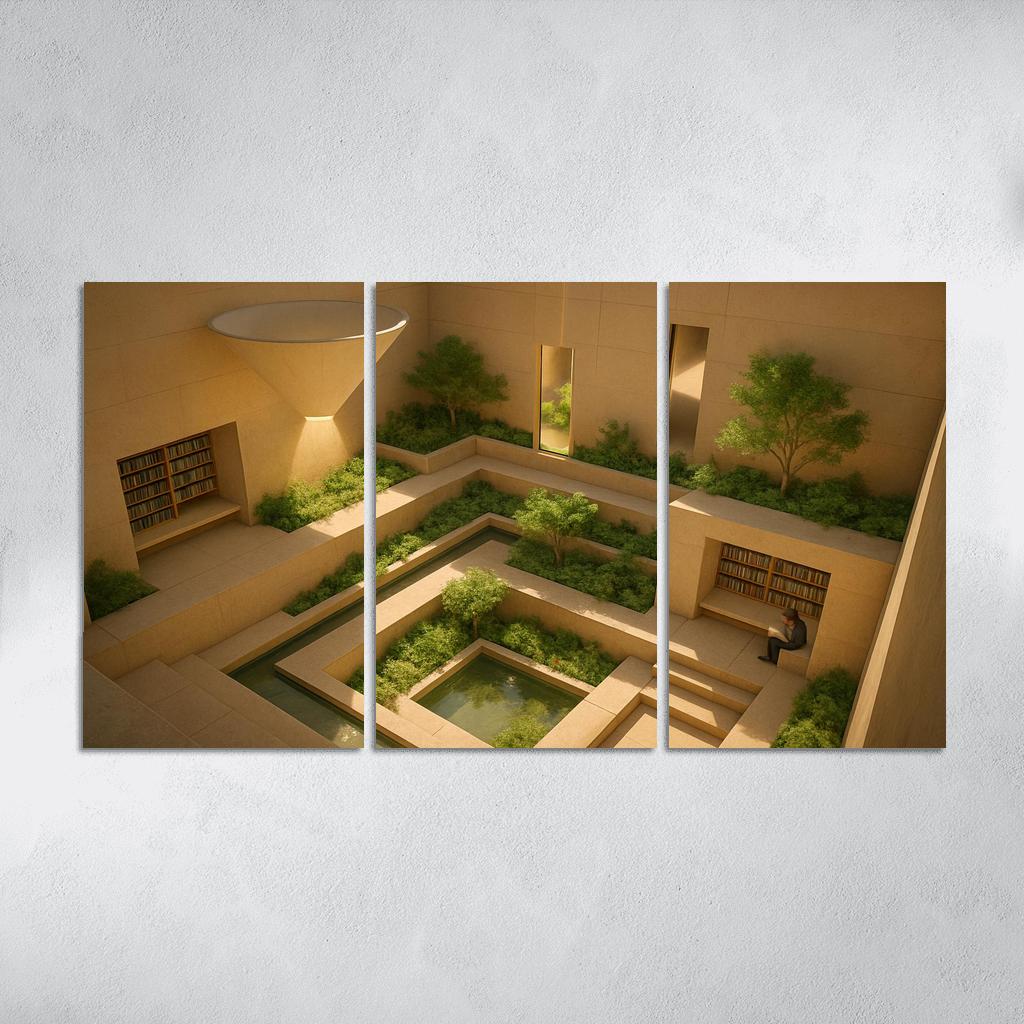 Sunken Courtyard Libraries With Daylight Funnels premium artwork frames