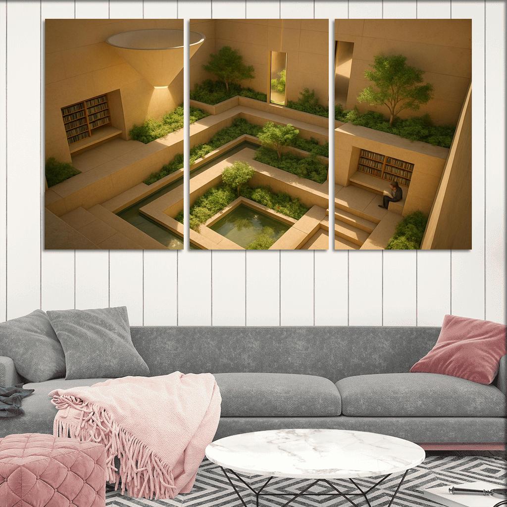 Sunken Courtyard Libraries With Daylight Funnels premium artwork frames