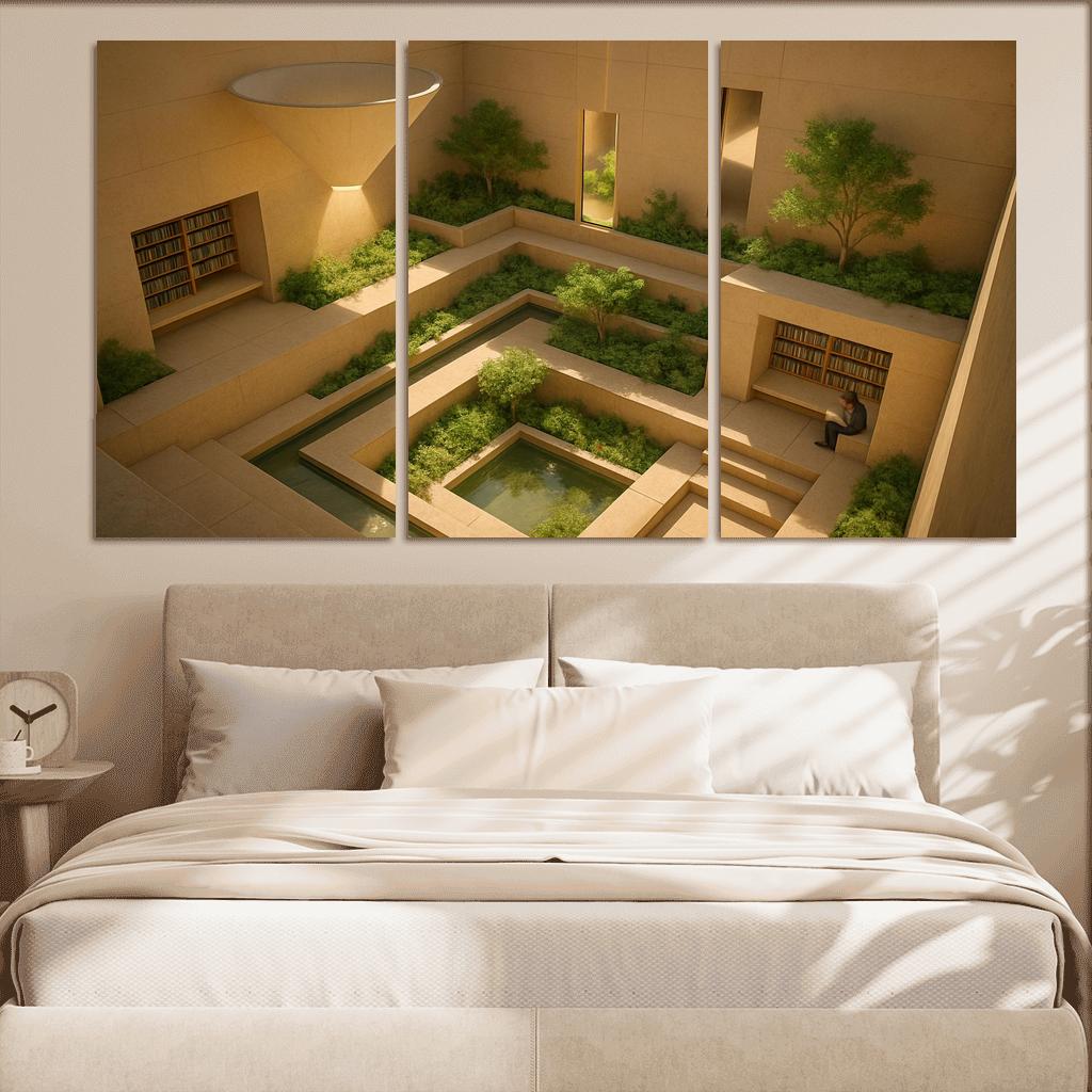 Sunken Courtyard Libraries With Daylight Funnels premium artwork frames