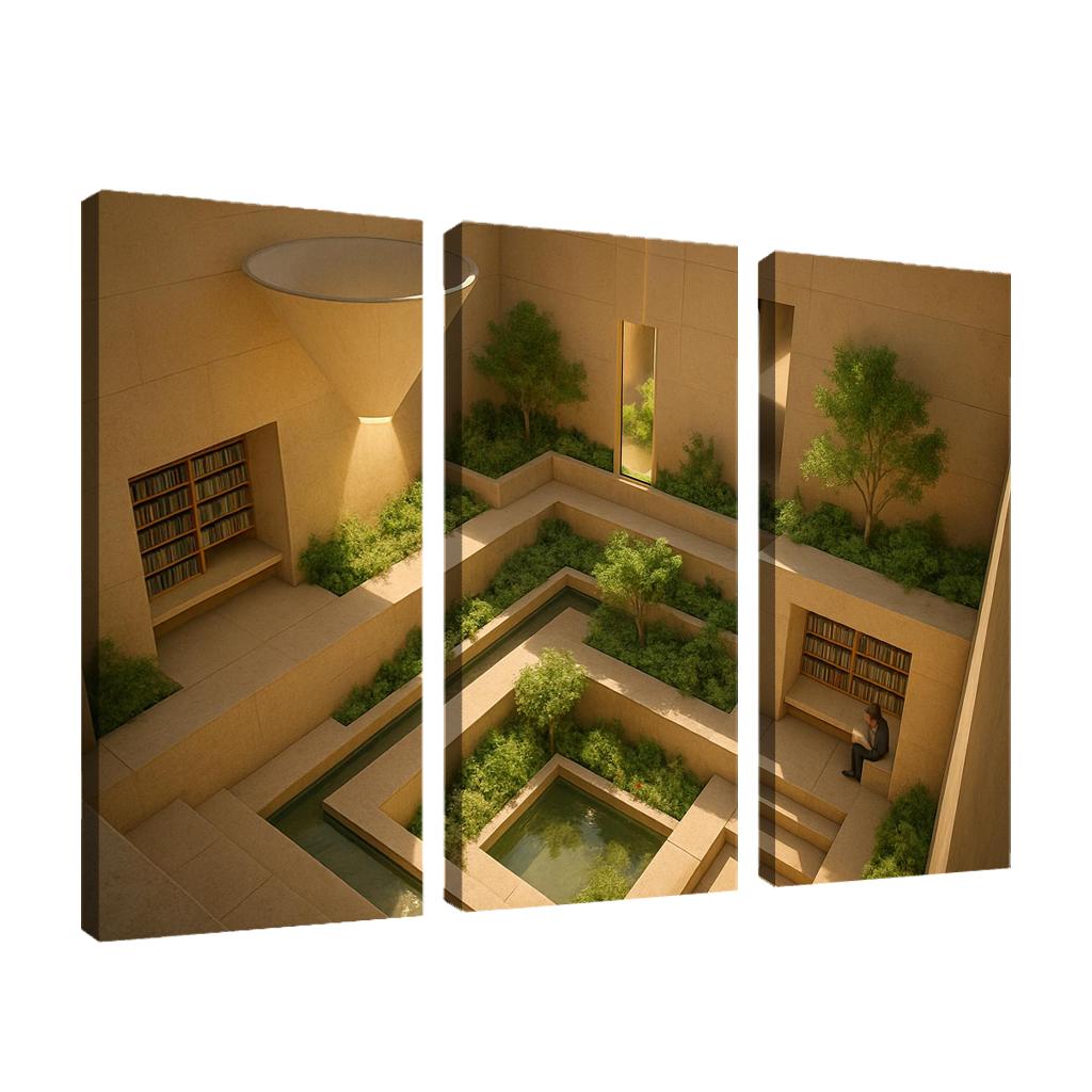 Sunken Courtyard Libraries With Daylight Funnels premium artwork frames