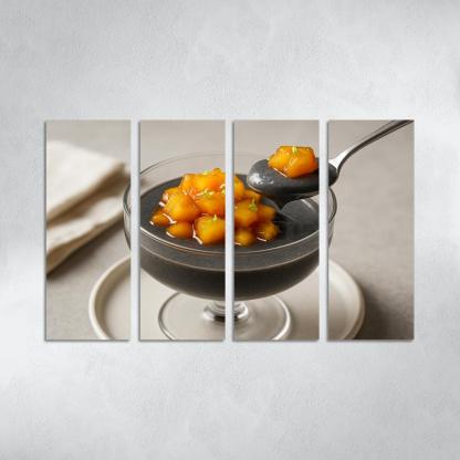 Black Sesame Coconut Pudding With Caramelized Pineapple And Lime Zest decor