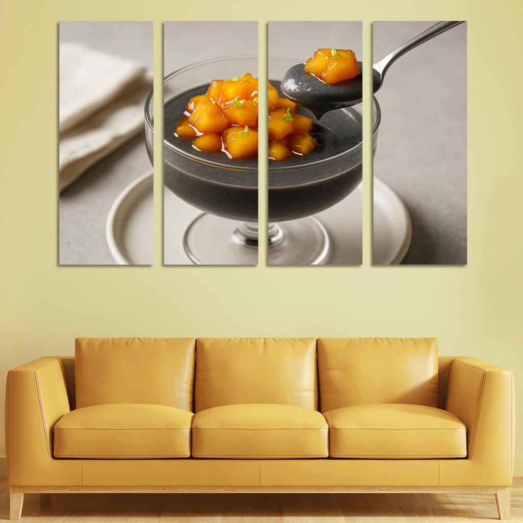 Black Sesame Coconut Pudding With Caramelized Pineapple And Lime Zest decor