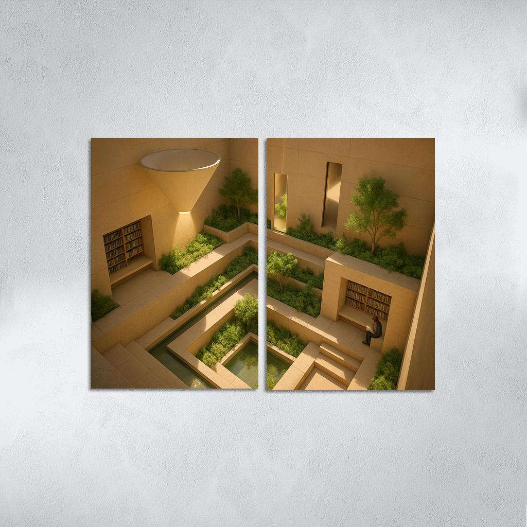 Sunken Courtyard Libraries With Daylight Funnels premium artwork frames