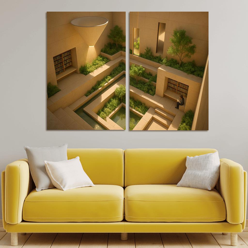 Sunken Courtyard Libraries With Daylight Funnels premium artwork frames