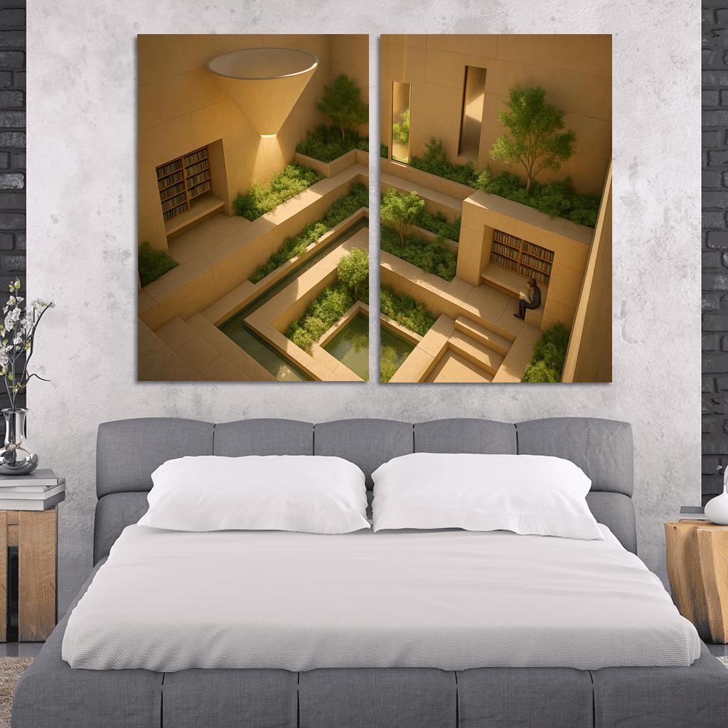 Sunken Courtyard Libraries With Daylight Funnels premium artwork frames