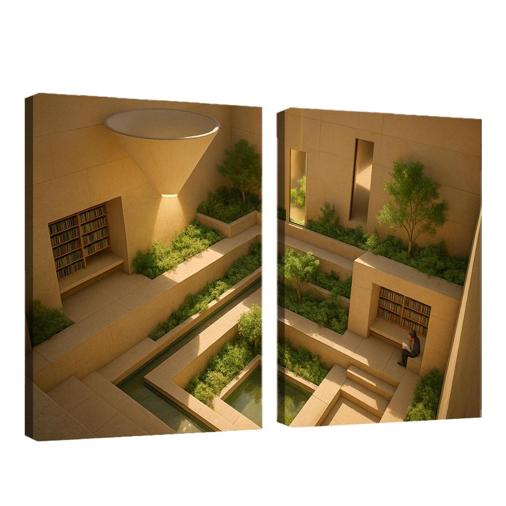 Sunken Courtyard Libraries With Daylight Funnels premium artwork frames