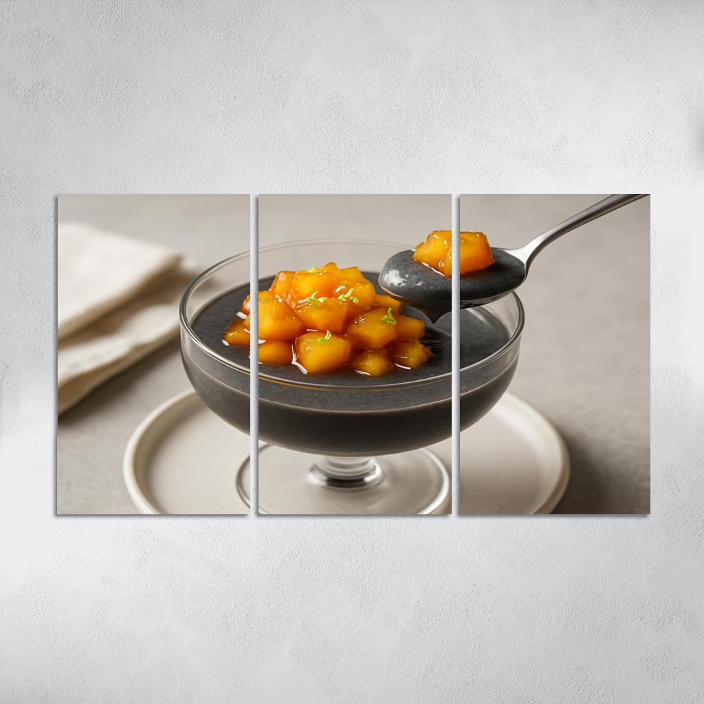 Black Sesame Coconut Pudding With Caramelized Pineapple And Lime Zest decor