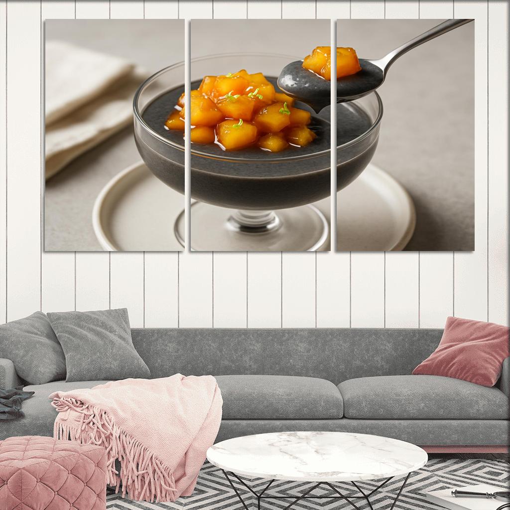 Black Sesame Coconut Pudding With Caramelized Pineapple And Lime Zest decor