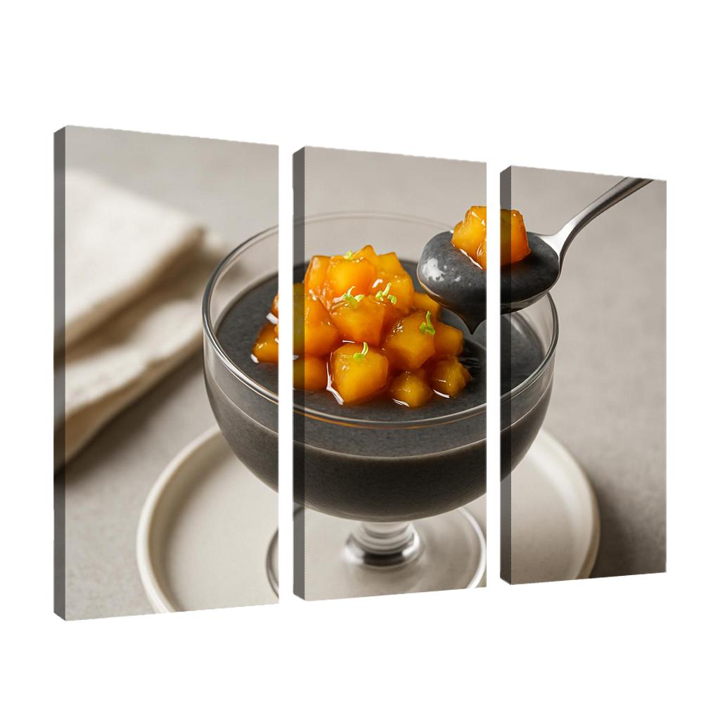 Black Sesame Coconut Pudding With Caramelized Pineapple And Lime Zest decor