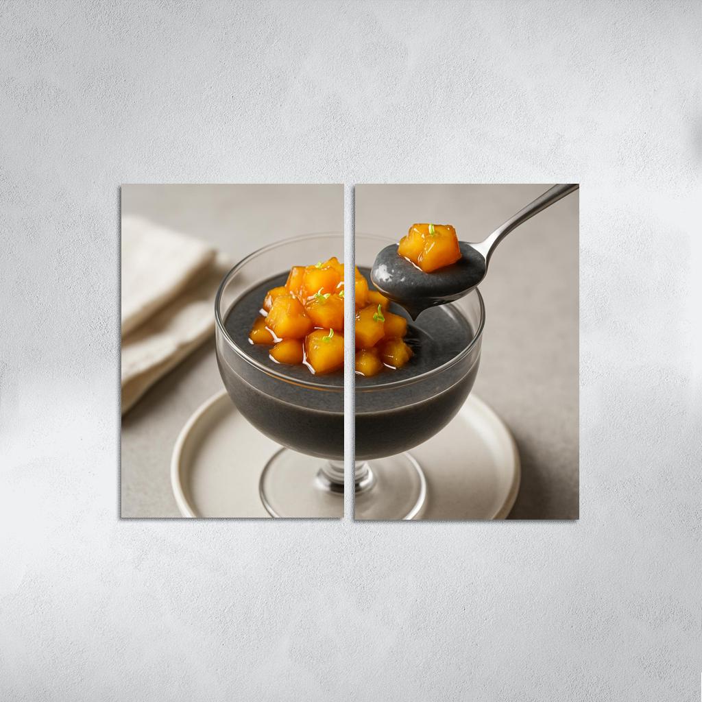 Black Sesame Coconut Pudding With Caramelized Pineapple And Lime Zest decor