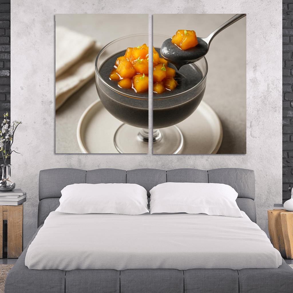 Black Sesame Coconut Pudding With Caramelized Pineapple And Lime Zest decor