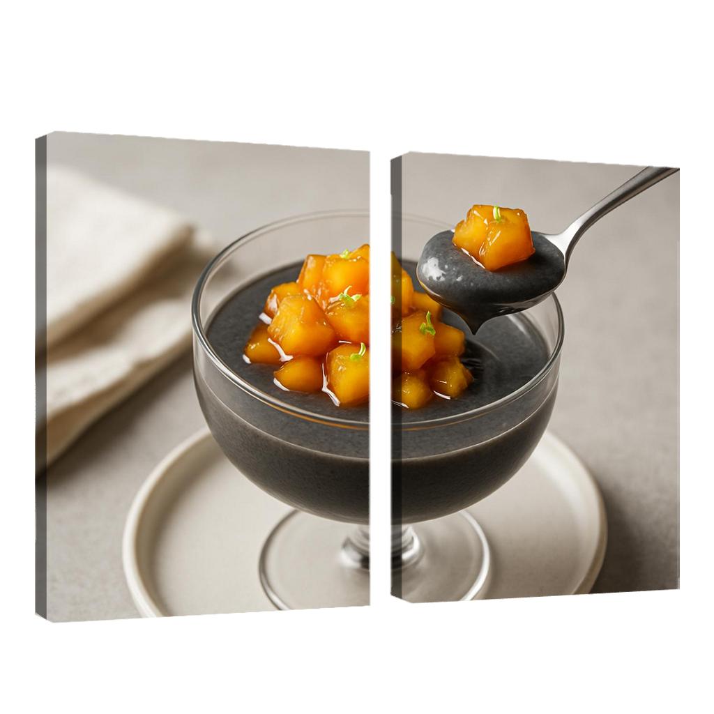 Black Sesame Coconut Pudding With Caramelized Pineapple And Lime Zest decor