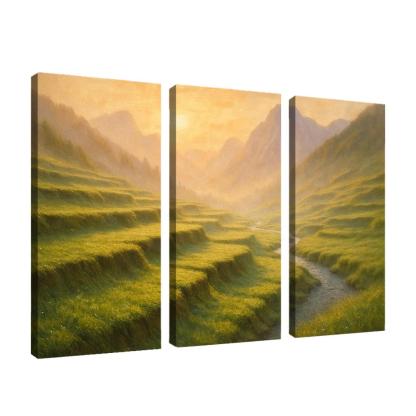 Golden Mist Rising Through Terraced Alpine Meadows multi-panel paintings