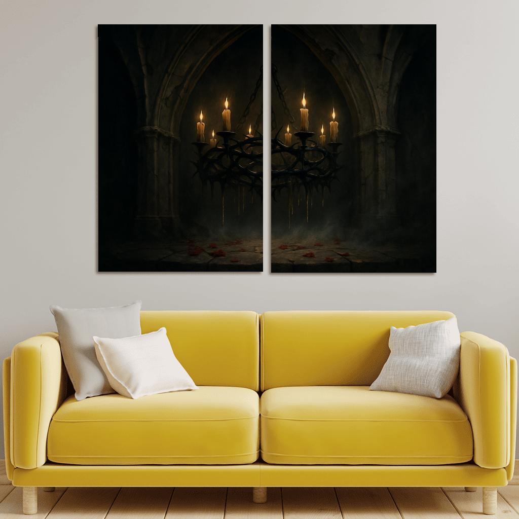 Thorn Crown Chandelier In A Ruined Chapel Narthex modern paintings frame