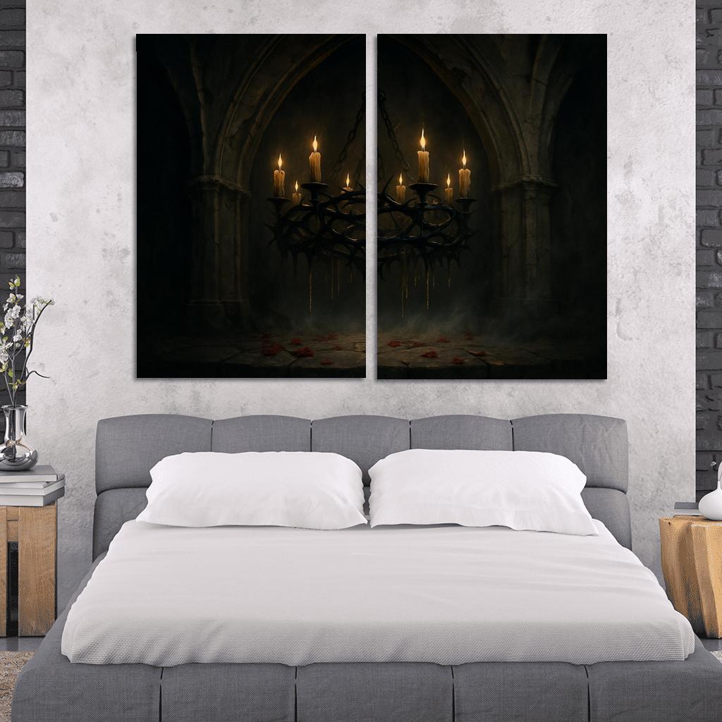 Thorn Crown Chandelier In A Ruined Chapel Narthex modern paintings frame