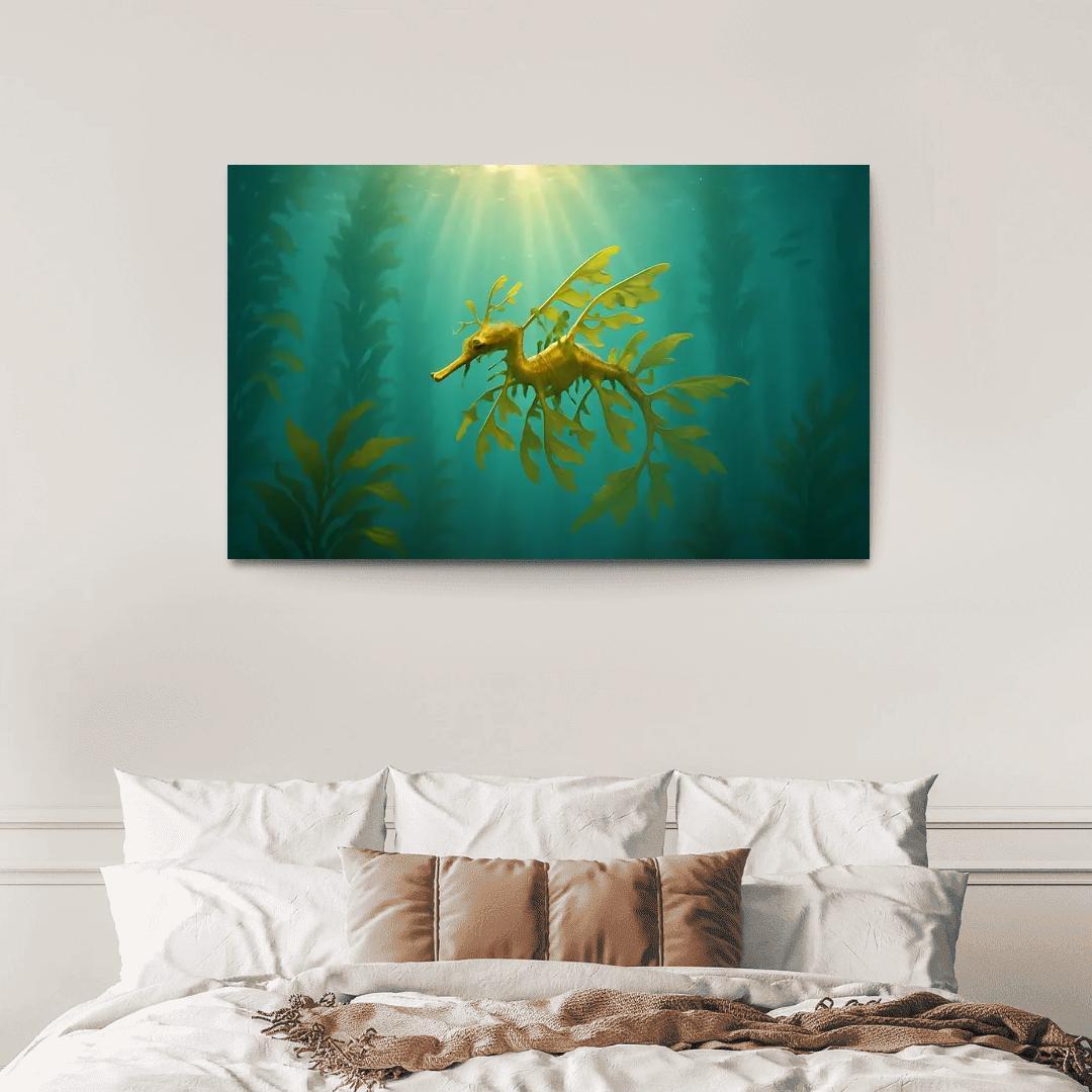 Leafy Seadragon Drifting Through Kelp Forest Sunbeams canvas paintings frame
