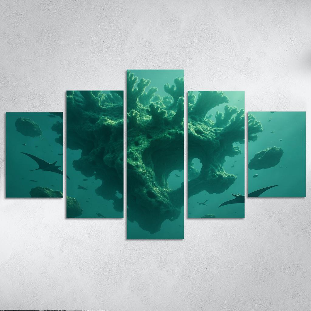 The Verdant Gravity Reef multi-panel paintings
