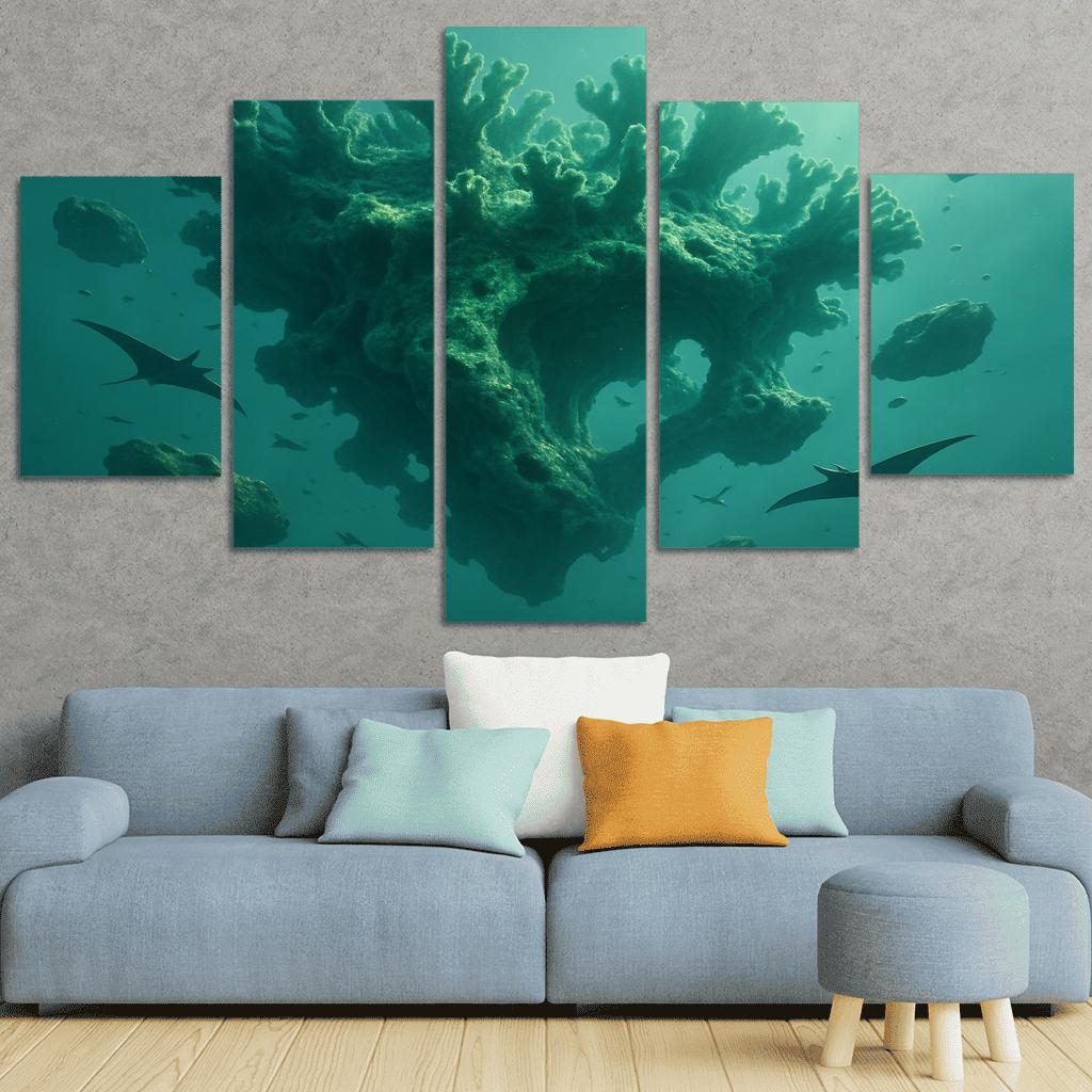 The Verdant Gravity Reef multi-panel paintings