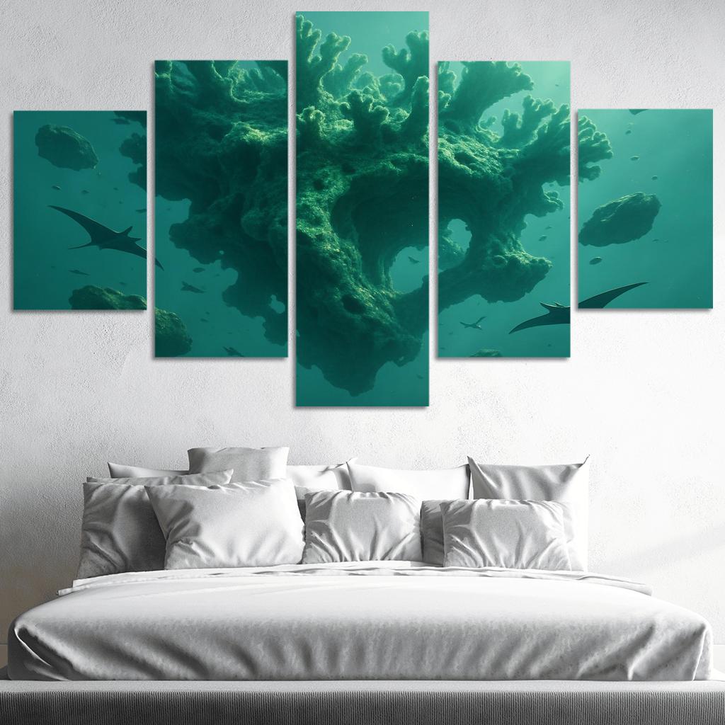 The Verdant Gravity Reef multi-panel paintings