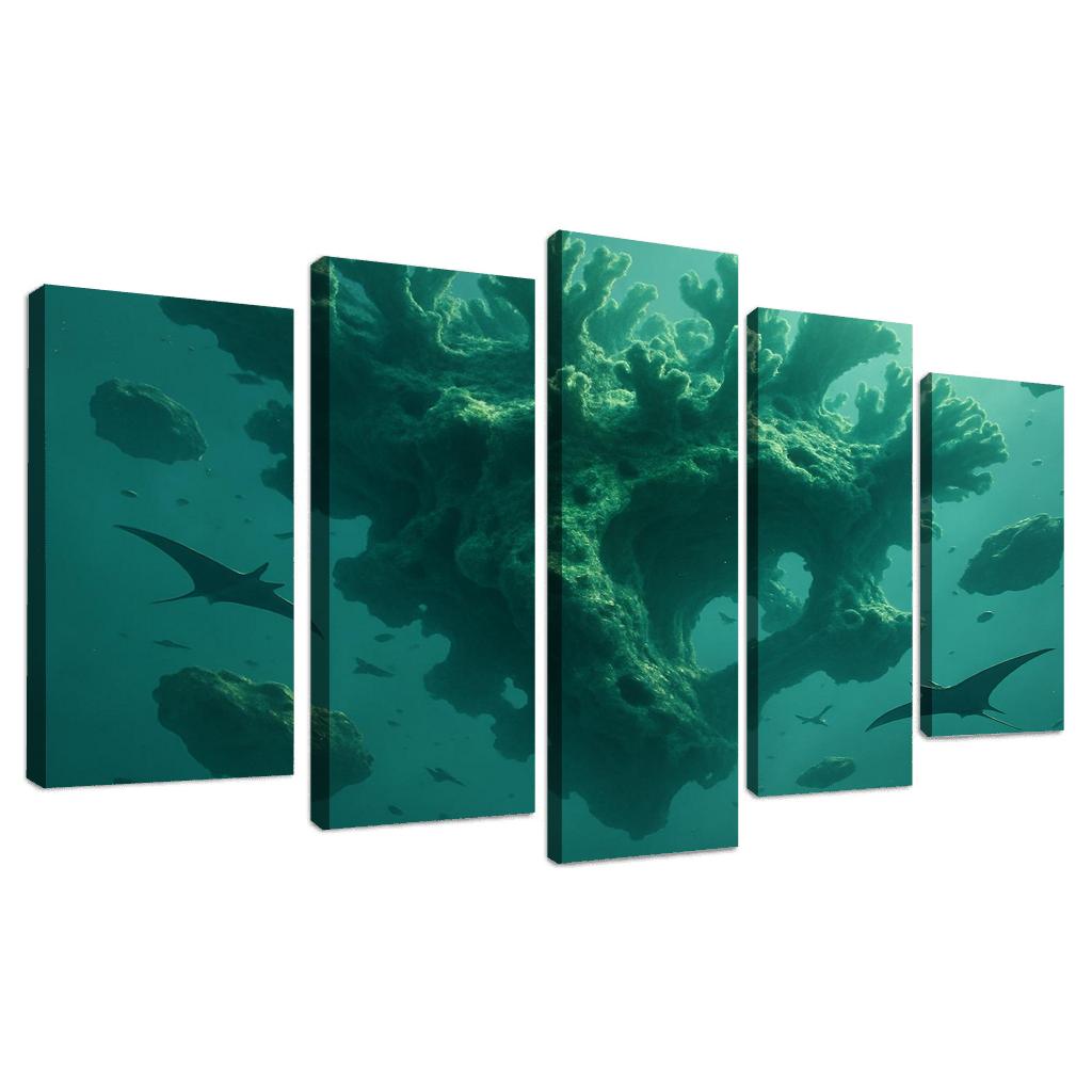 The Verdant Gravity Reef multi-panel paintings